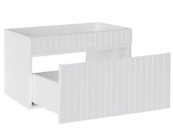 Badezimmer Waschplatz VITTAVLA 80cm | mit Aufsatzbecken und Regalfächer | matt-weiß