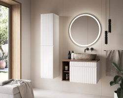 Badezimmer Waschplatz VITTAVLA 80cm | mit Aufsatzbecken und Regalfächer | matt-weiß