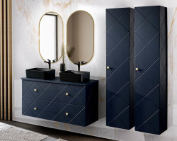 Badezimmer Set 4-teilig BLUMOND 120cm | 2 Stk. Aufsatz-Waschbecken schwarz | Dark Blue