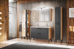 Badezimmer SET 3-tlg. MADERA 120cm | Waschplatz, Hoch- & Spiegelschrank | graphitgrau-eiche