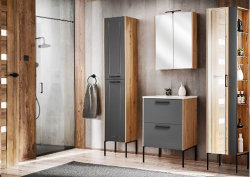 Badezimmer SET 4-tlg. MADERA 60cm | Waschplatz, 2x Hoch- &amp; Spiegelschrank | graphitgrau-eiche